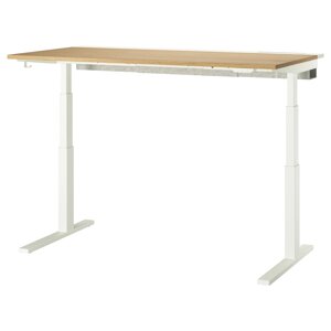 MITTZON Письмовий стіл з регульованою висотою, електричний, дуб/білий шпон, 160x80 см