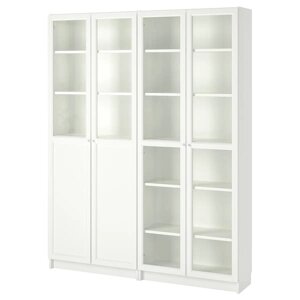 BILLY / OXBERG Книжкова шафа, пара панельних дверей/скло, білий/скло, 160x30x202 см