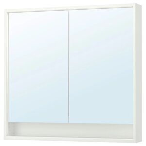 FAXÄLVEN Дзеркальна шафа з вбудованим підсвічуванням, біла, 100x15x95 см