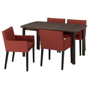 STRANDTORP / MÅRENÄS Стіл і 4 стільці, коричневий/Гуннаред червоно-коричневий чорний, 150/205/260 см