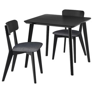 ЛІЗАБО / LISABO Стіл і 2 стільці, чорний/Tallmyra чорний/сірий, 88х78 см
