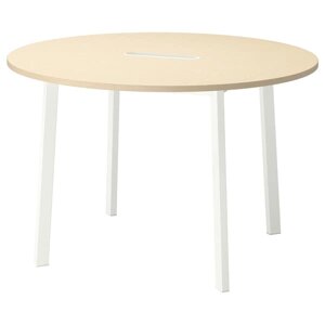 MITTZON Конференц-стіл, кругла береза/білий шпон, 120x75 см