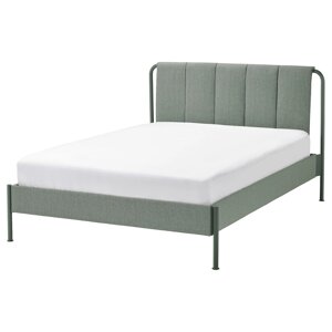 TÄLLÅSEN Каркас ліжка з оббивкою, Сферична сіро-зелена/Leirsund, 140x200 см