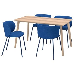 LISABO / KRYLBO Стіл і 4 стільці, ясеневий шпон/тонеруд синій, 140 см