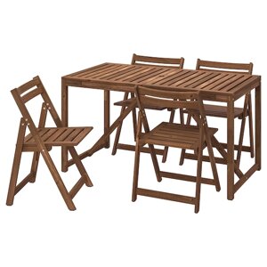 NÄMMARÖ Стіл + 4 розкладні стільці, сад, світло-коричнева морилка, 140 см
