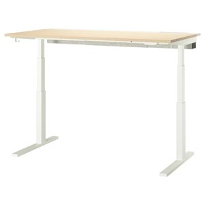 МІТЦОН Письмовий стіл з регульованою висотою, електричний, береза/білий шпон, 160х80 см