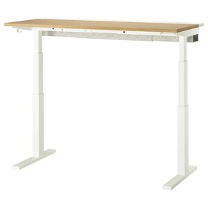 МІТЦОН Письмовий стіл з регульованою висотою, електричний, дуб/білий шпон, 140х60 см