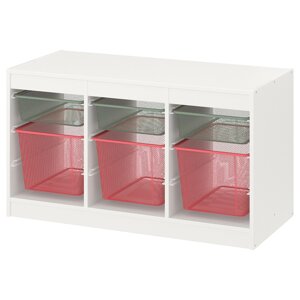 TROFAST Стелаж з контейнерами, світло-білий зелено-сірий/світло-червоний, 99x44x56 см