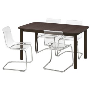 STRANDTORP / TOBIAS Стіл і 4 стільці, коричневий/прозорий, 150/205/260x95 см