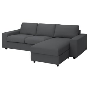 ВІМЛЕ 3-місний диван з шезлонгом, з широкими підлокітниками/Халларп сірий