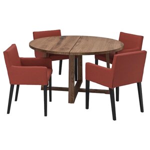 MÖRBYLÅNGA / MÅRENÄS Стіл + 4 стільці з підлокітниками, шпон чорного дуба/Гуннаред червоно-коричневий, 145 см