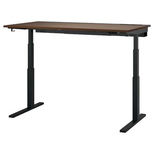 MITTZON Письмовий стіл з регульованою висотою, електричний, горіховий шпон/чорний, 160x80 см