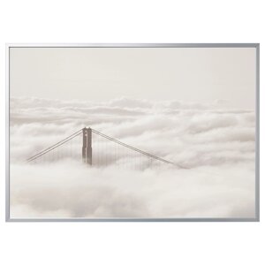 BJÖRKSTA Картина з рамою, міст і хмари/срібло, 200x140 см