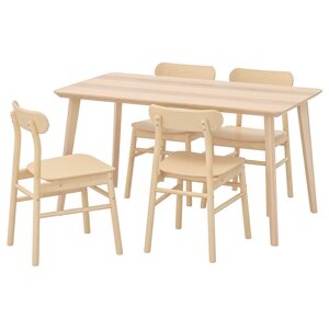 LISABO / RÖNNINGE Стіл і 4 стільці, шпон ясеня/береза, 140x78 см