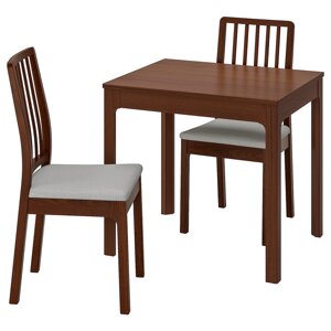 ЕКЕДАЛЕН / EKEDALEN Стіл і 2 стільці, коричневий/Orrsta світло-сірий, 80/120 см