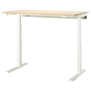 МІТЦОН Письмовий стіл з регульованою висотою, електричний, береза/білий шпон, 140х80 см