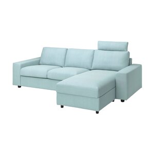 VIMLE 3-місний диван з шезлонгом, широкі підлокітники з підголівником/Saxemara світло-блакитний