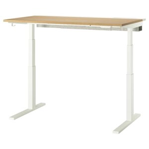 МІТЦОН Письмовий стіл з регульованою висотою, електричний, дуб/білий шпон, 140х80 см