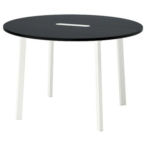 Конференц-стіл MITTZON, круглий, ясеневий шпон чорного кольору/білий, 120x75 см