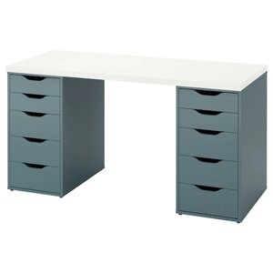 LAGKAPTEN / ALEX Письмовий стіл, білий/сіро-бірюзовий, 140x60 см