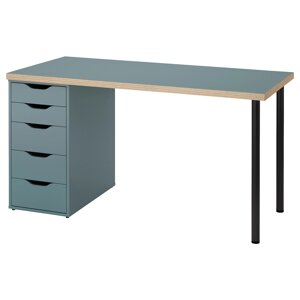 LAGKAPTEN / ALEX Письмовий стіл, сіро-бірюзовий/чорний, 140x60 см
