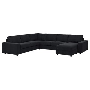 VIMLE 5-місний кутовий диван з шезлонгом, широкі підлокітники/Saxemara чорно-синій