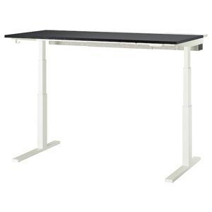MITTZON Письмовий стіл з регульованою висотою, електричний, чорний/білий ясеневий шпон, 160x80 см