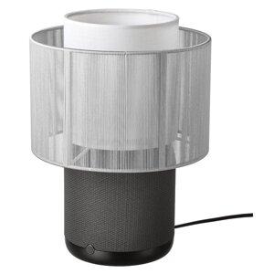 SYMFONISK WiFi лампа/динамік, тканинний плафон, чорно-білий