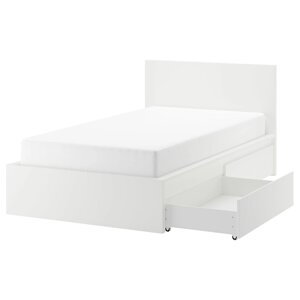 MALM Каркас ліжка з 2 ящиками для зберігання, білий/Lönset, 120x200 см