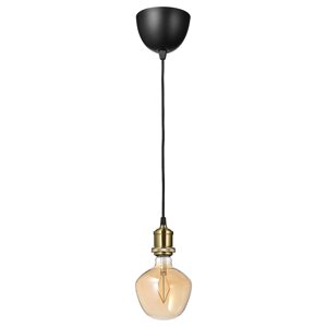 JÄLLBY / MOLNART Підвісна лампа з колбою, латунна/дзвонова, коричневе прозоре скло