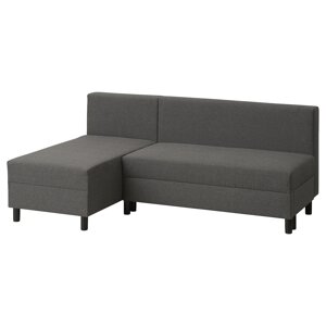 BORGÅSEN 3-місний диван-ліжко з шезлонгом, темно-сірий