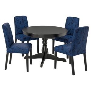INGATORP / BERGMUND Стіл і 4 стільці, чорний/Kvillsfors темно-синій/синій, 110/155 см