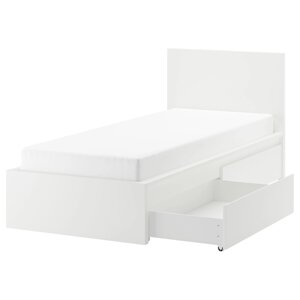 MALM Каркас ліжка з 2 ящиками для зберігання, білий/Leirsund, 90x200 см