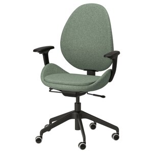 HATTEFJÄLL Офісне крісло з підлокітниками, Gunnared зелений/чорний