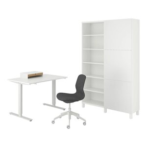 TROTTEN/LÅNGFJÄLL / BESTÅ/LAPPVIKEN Комбінація стіл/шафа та обертовий стілець білий/сірий