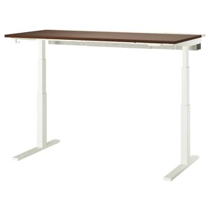 MITTZON Письмовий стіл з регульованою висотою, електричний, горіховий шпон/білий, 160x80 см