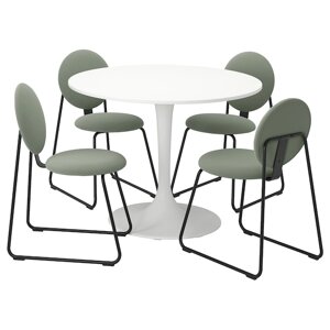 DOCKSTA / MÅNHULT Стіл і 4 стільці, білий білий/хакебо сіро-зелений, 103 см