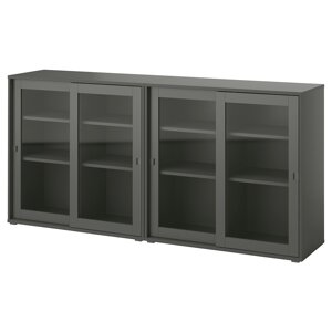 VIHALS Книжкова шафа/скляні двері, темно-сірий/прозоре скло, 190x37x90 см