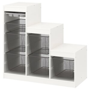 ТРОФАСТ Полиця з контейнерами/підносом, біло-сірий/темно-сірий, 99x44x94 см