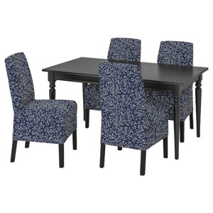 INGATORP / BERGMUND Стіл і 4 стільці, чорний/Ryrane темно-синій, 155/215 см