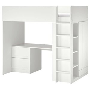 SMÅSTAD Ліжко-горище, білий, білий каркас/з письмовим столом з 4 ящиками, 90x200 см
