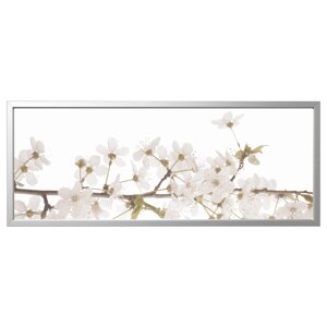 BJÖRKSTA Картина в рамці, білі квіти/срібло, 140x56 см