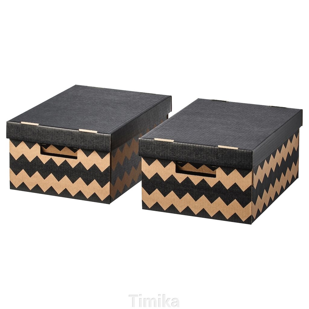 PINGLA Коробка з кришкою, чорний/натуральний, 28x37x18 см від компанії Timika - фото 1
