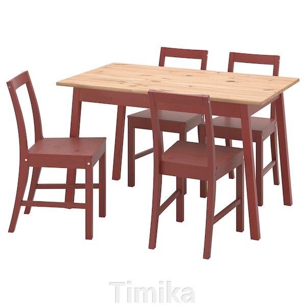 ПІНТОРП / PINNTORP Стіл і 4 стільці, світло-коричнева морилка червона морилка/червона морилка, 125 см від компанії Timika - фото 1
