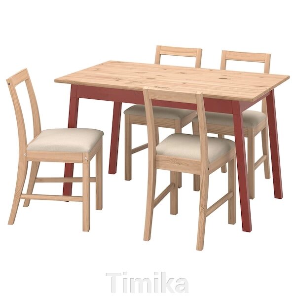 ПІНТОРП / PINNTORP Стіл і 4 стільці, світло-коричнева морилка червона морилка/Katorp світло-коричнева морилка, 125 см від компанії Timika - фото 1