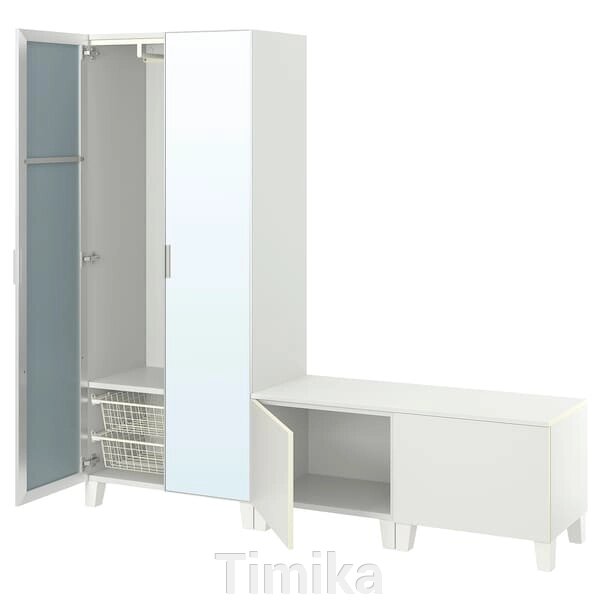 PLATSA Шафа 4 дверцята, білий STRAUMEN дзеркальне скло/FONNES білий, 200x42x191 см від компанії Timika - фото 1