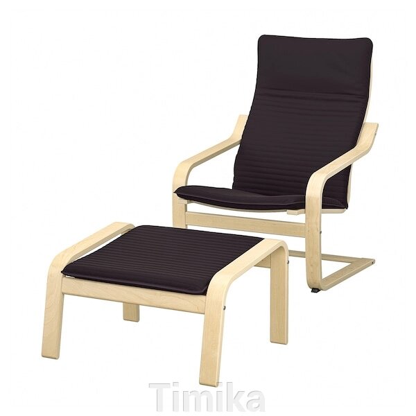 POÄNG Крісло/підніжка, березовий шпон/Knisa чорний від компанії Timika - фото 1