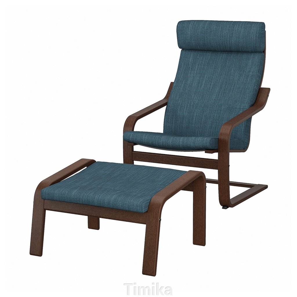 POÄNG Крісло/підніжка, коричневий/Hillared темно-синій від компанії Timika - фото 1
