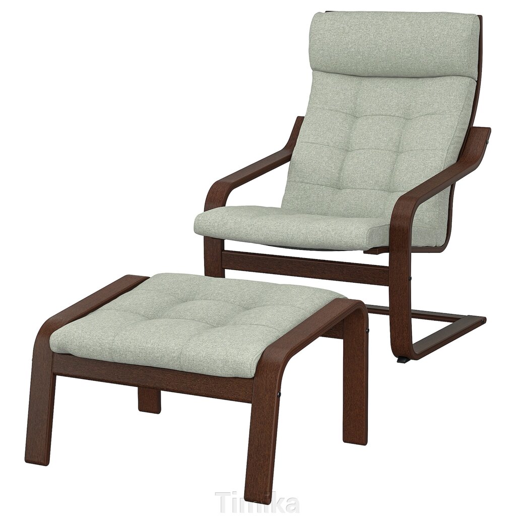 POÄNG Крісло/табурет для ніг, коричневий/Gunnared світло-зелений від компанії Timika - фото 1