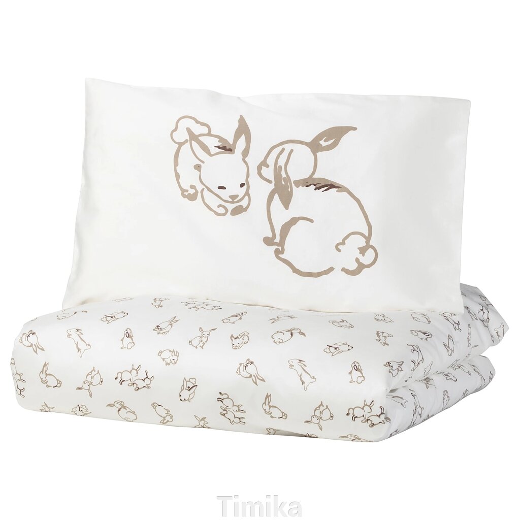 RÖDHAKE Підодіяльник 1 ліжко наволочка, візерунок кролик/білий/бежевий, 110x125/35x55 см від компанії Timika - фото 1